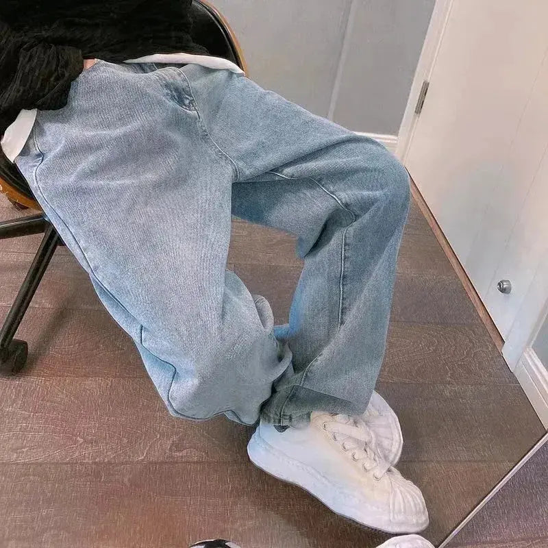 Men Baggy Wide Leg Denim Jeans Cargo Pants 2023 Korean Fashion
