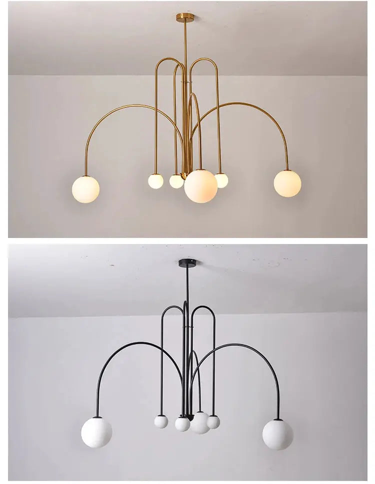 Nordic minimalist pendant light set in gold and black finishes with 2 lamps by Simples Market