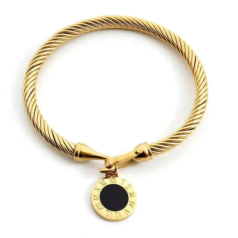 Geometric Stainless Steel Cuff Bracelet For Women With Adjustable Fit And Gold Color Plating