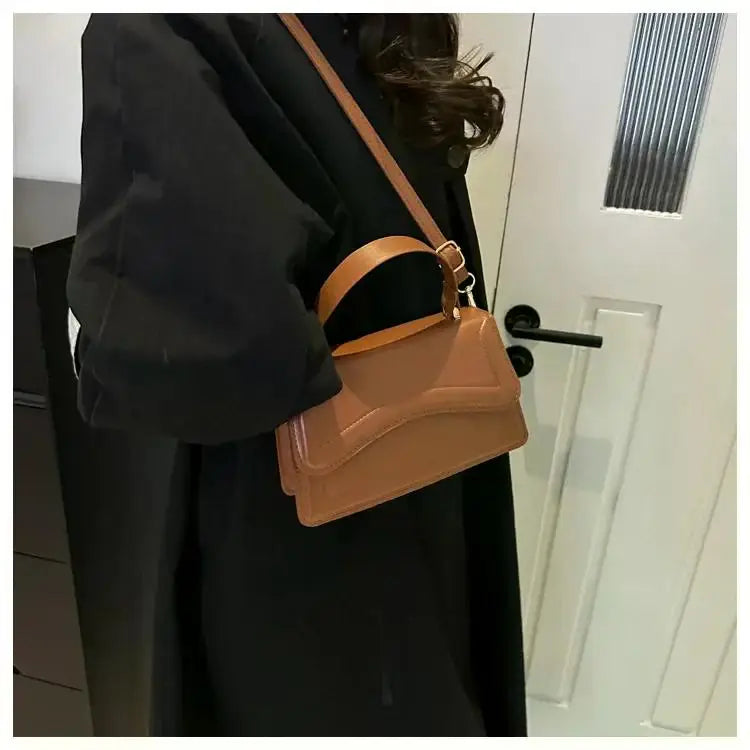 PU leather handbag crossbody shoulder bag in tan by Simples Market, women's small tote.