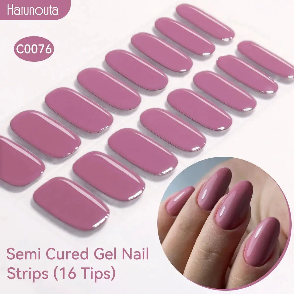 Simples Market Gradient Auroras semi-cured gel nail strips, 16 glossy pink mauve tips for DIY nails.