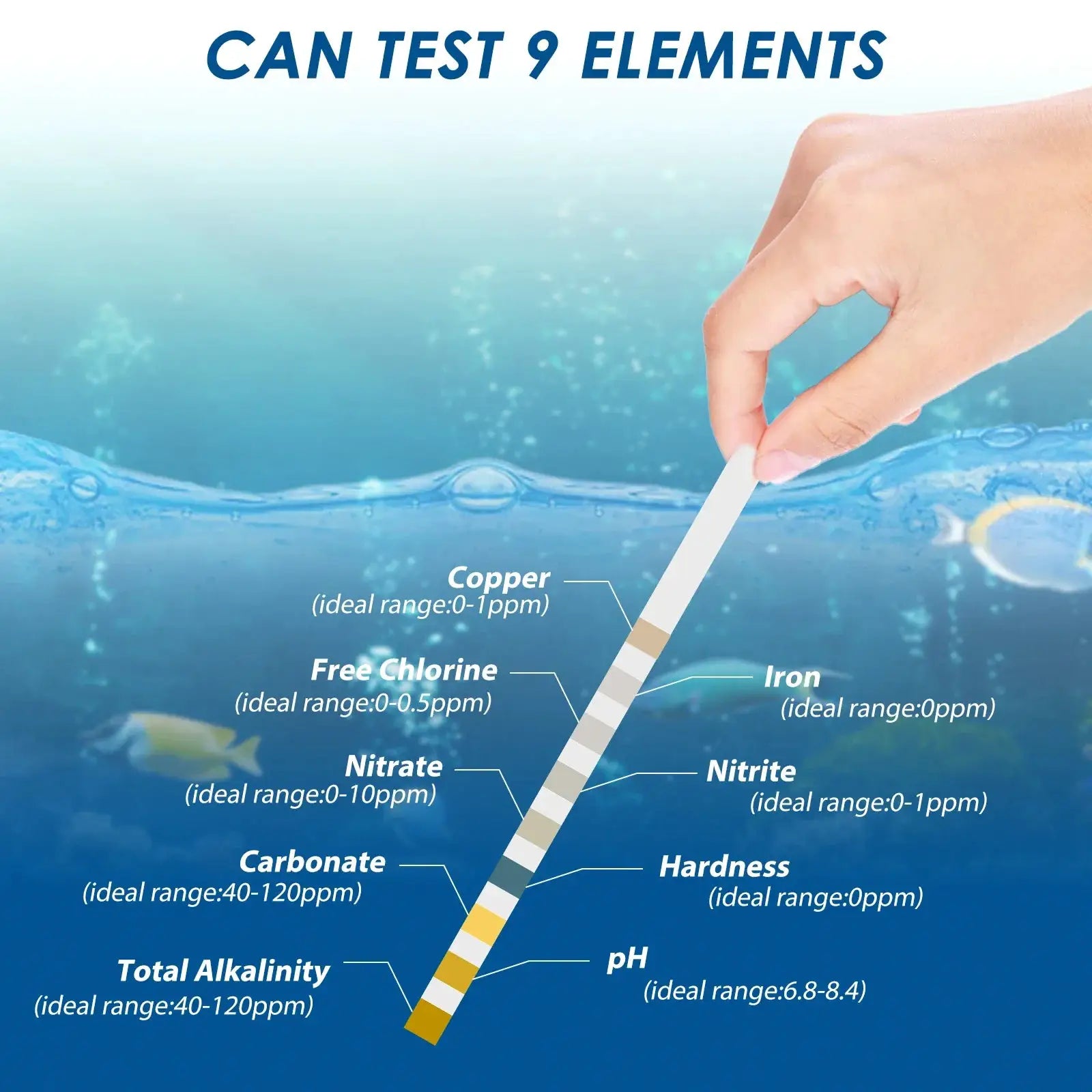 100 Pcs 9 In 1 Aquarium Test Kit With Water Quality Monitor And Ph Test Strips For Freshwater Saltwater Tanks