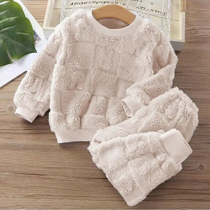 CozyKids Korean Velvet Baby Pajama Set For Autumn Winter Ultra Warm Velour Sleepwear For Babies And Toddlers