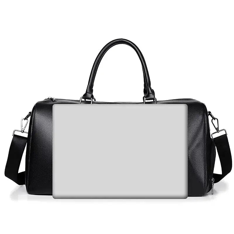 Retro New Short Trip Bag black PU leather, waterproof, large-capacity sports motorcycle training bag
