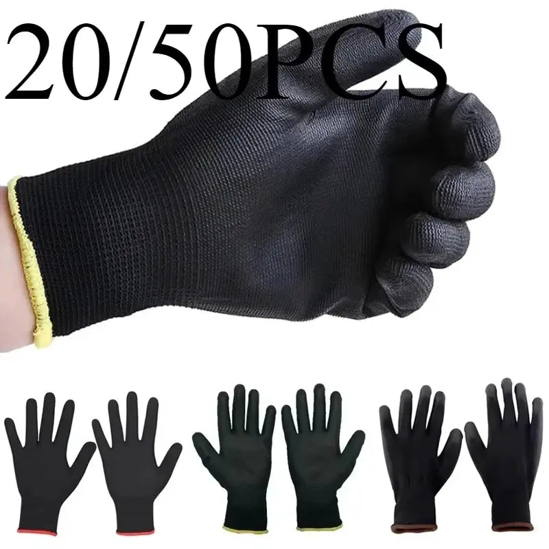20 50 Pcs Nylon PU Coated Work Gloves Non Slip Durable Safety Gloves for Work and Camping