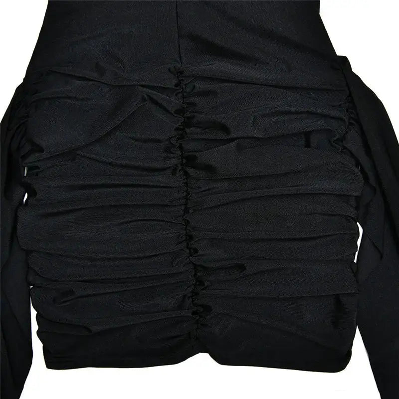 Turtleneck Sleeveless Mini Dress Women Ruched Irregular Club Party