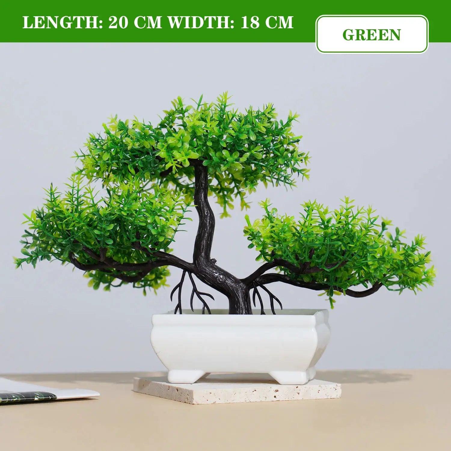 Artificial bonsai small tree Simples Market in white ceramic pot with green foliage for tabletop decor