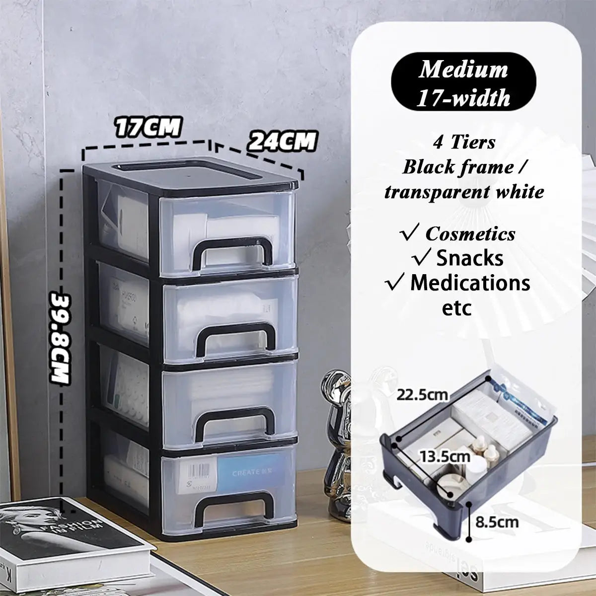 Clear Desktop Storage Box With Drawer Heightened Table Organizer Plastic Office Cabinet For Stationery Cosmetics
