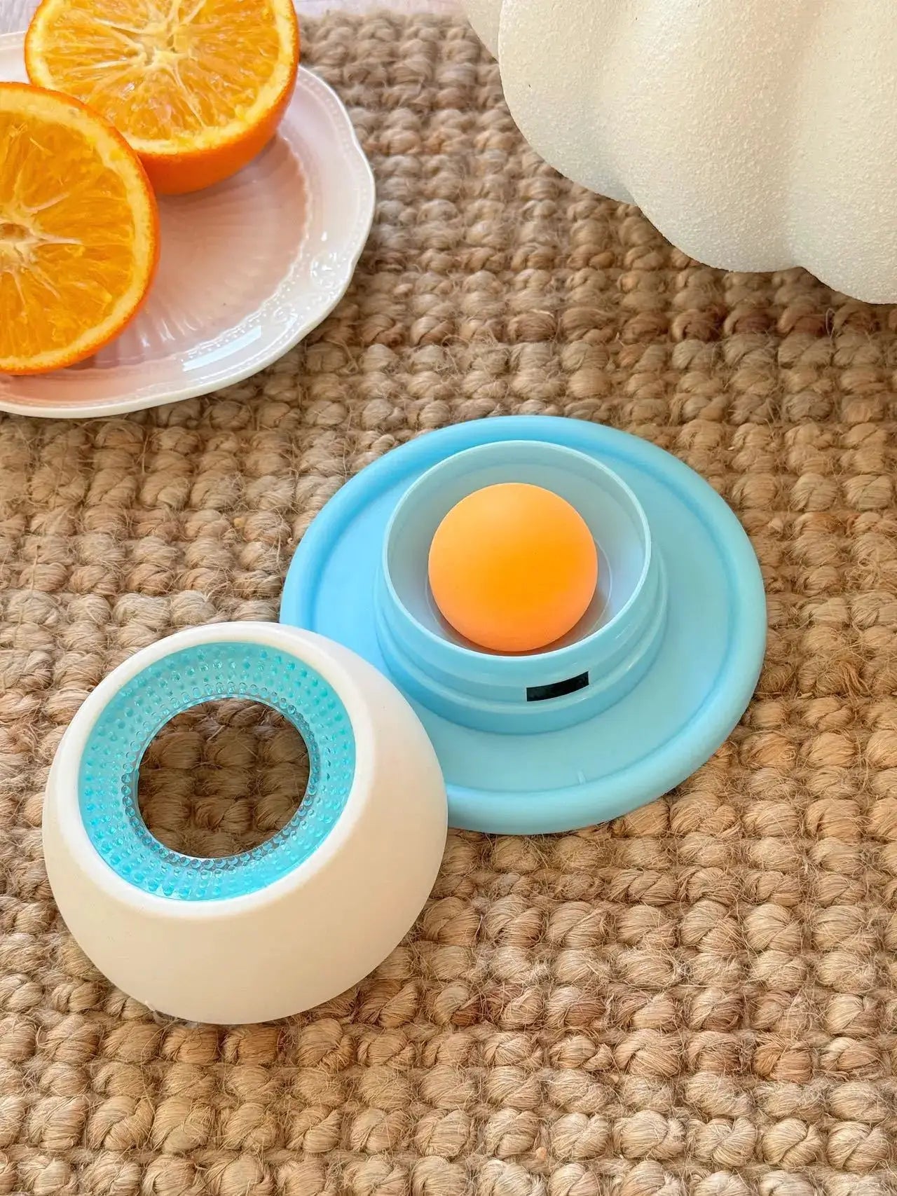 Simples Market Lick dog toy set: blue interactive slow feeder with orange ball and white bristle ring