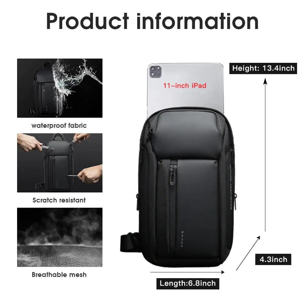 BANGE New Oxford fashion waterproof chest bag; black crossbody for men with large capacity
