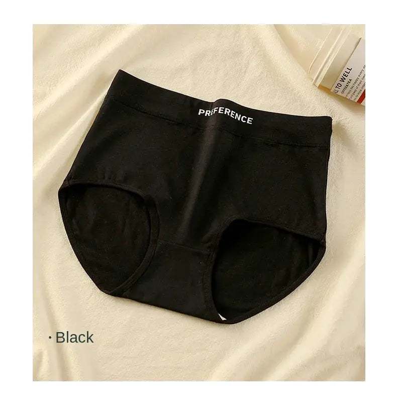Women’s high-waist cotton panties, black, breathable and comfortable underwear