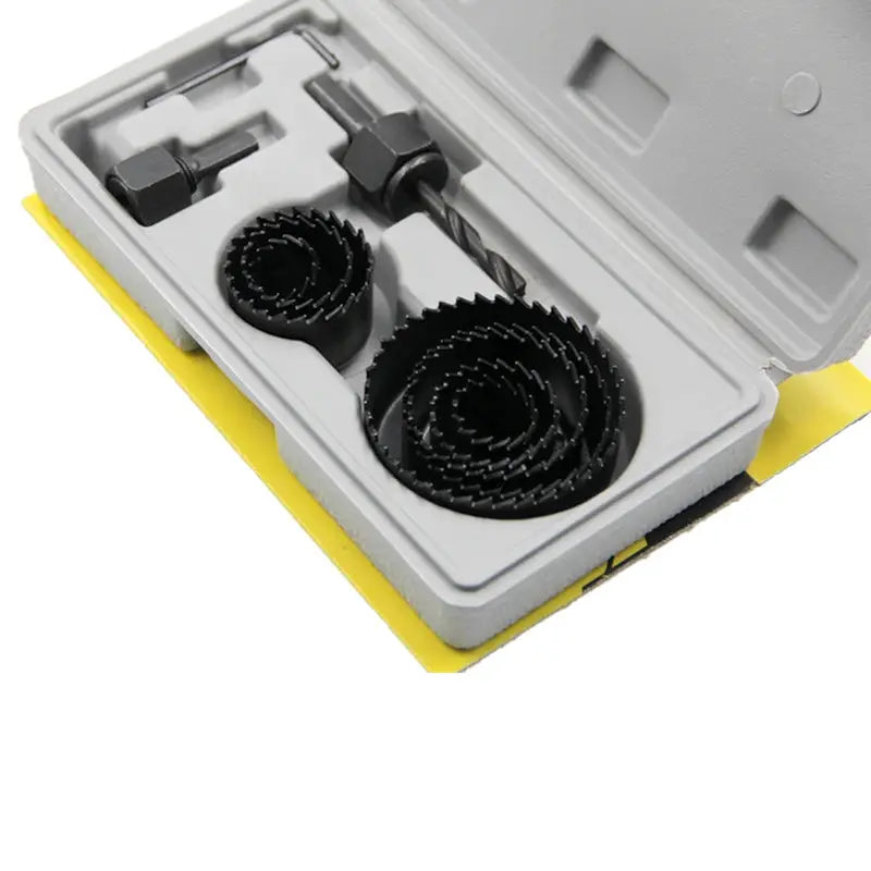 11 Piece Black Hole Saw Set For Woodworking And Gypsum Board And Ceiling 19 To 64 Mm With Plastic Storage Box
