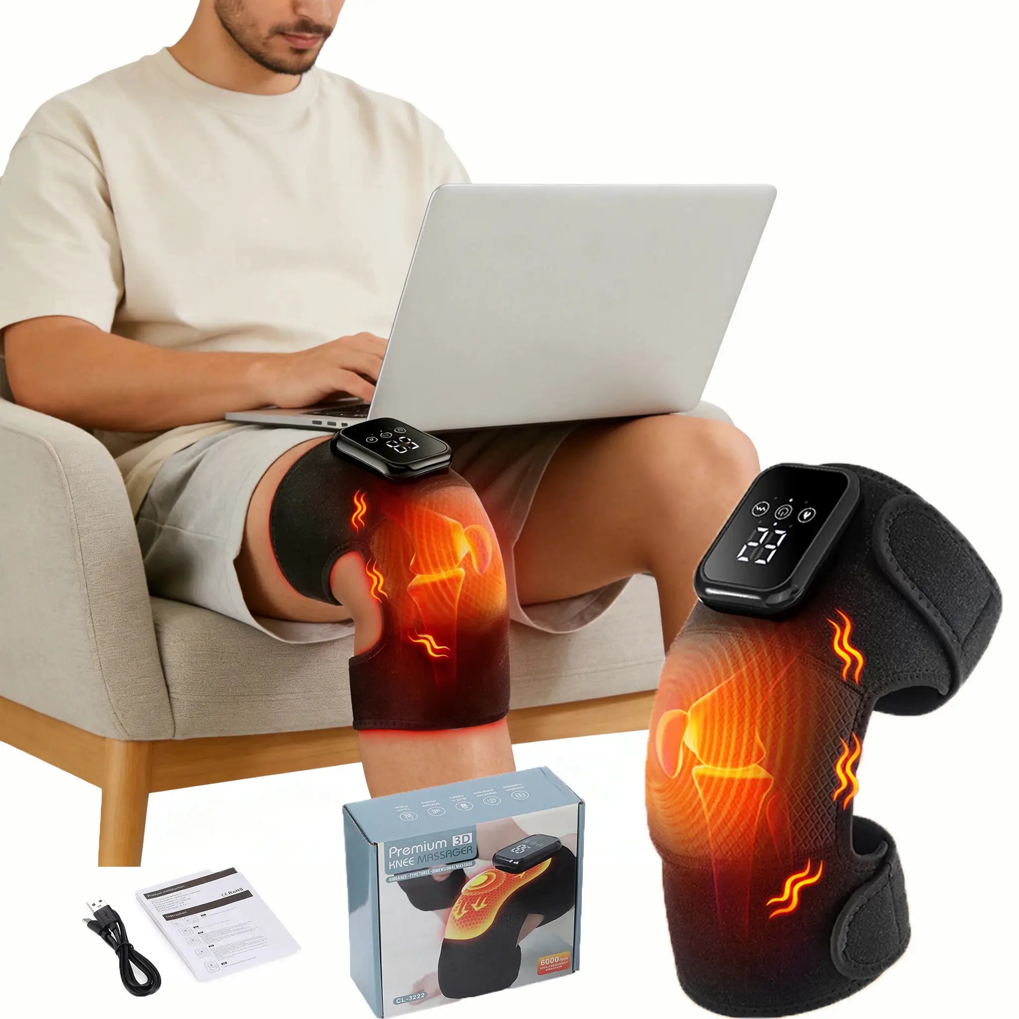 Simples Market knee massager with 3-level heat and vibration, remote control
