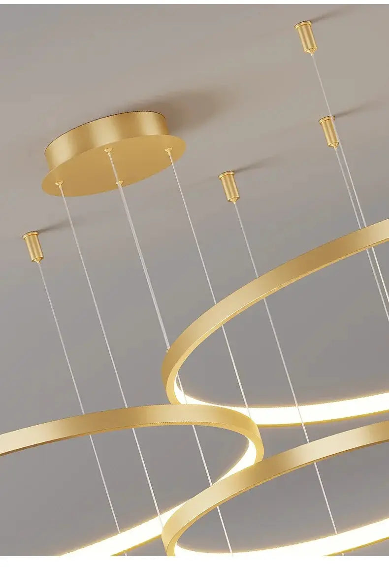 Minimalist pendant light: gold circular ring chandelier with LED lighting, Simples Market