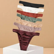 Women ribbed low-rise thong underwear in seven colors; breathable cotton gusset and high-leg cut, stacked assortment
