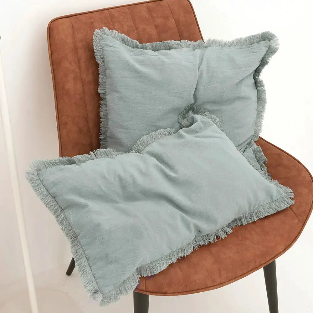 Cushion covers with tassels in light blue, Nordic-style 2-piece set by Simples Market