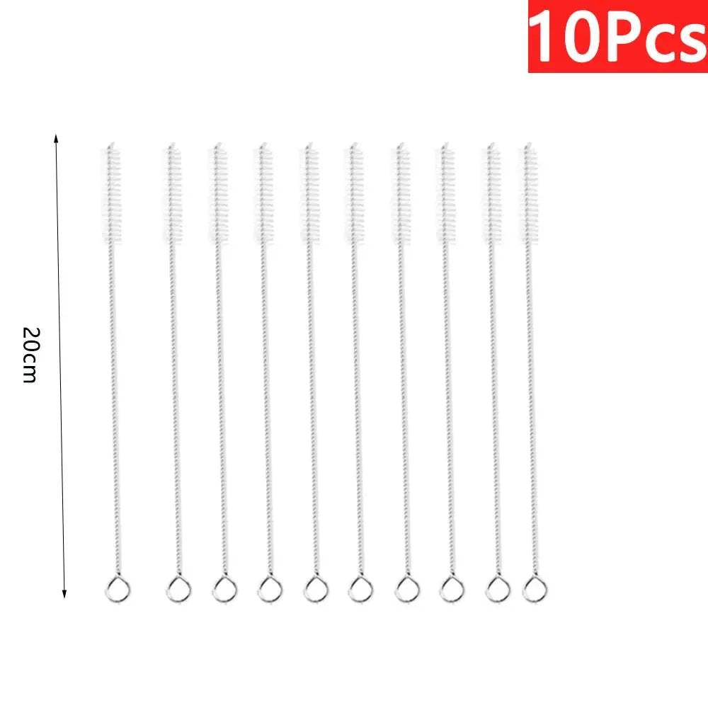10pc stainless steel cleaning brush set with loop ends for straws, pipes and glassware