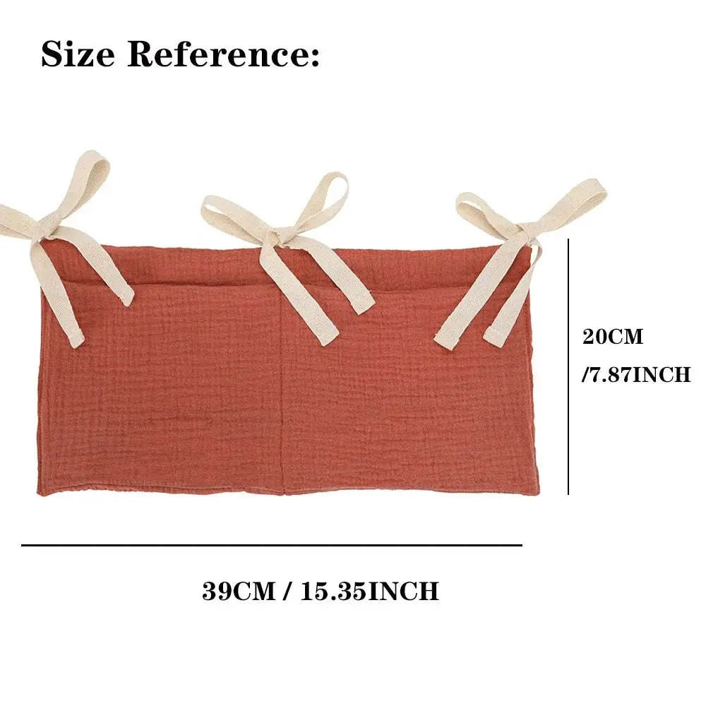 Two Pocket Baby Bedside Hanging Storage Bag Attaches to Crib Stroller Breathable Cotton Organizer for Diapers and Toys