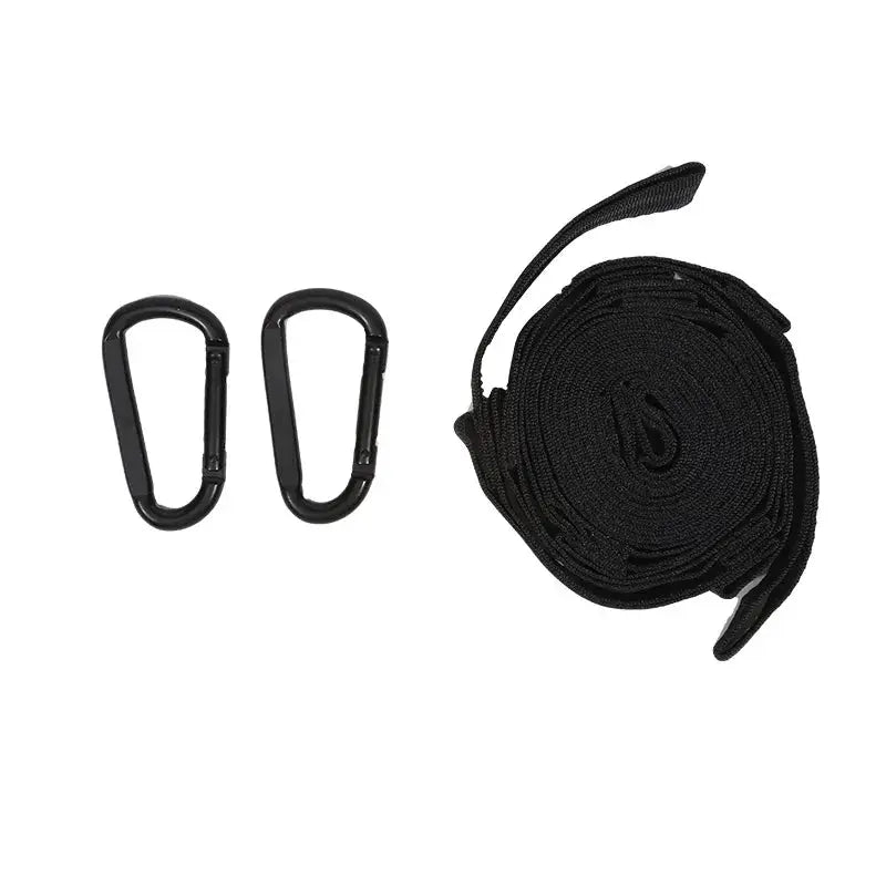 2-piece hammock strap set with black polyester straps and two carabiners, 600 lb capacity