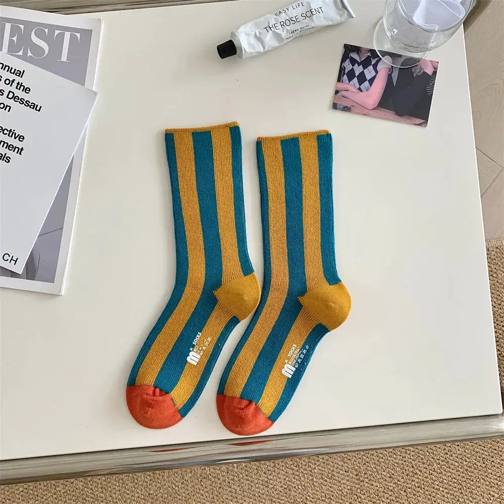 TrendWeave Striped Unisex Crew Socks Breathable Cotton For All Day Comfort And Style