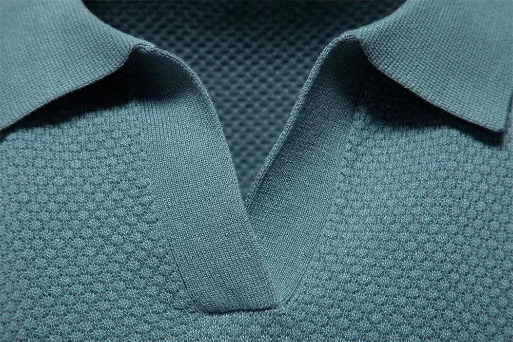 Men's golf polo shirt by Simples Market in teal with breathable knit fabric and polo collar