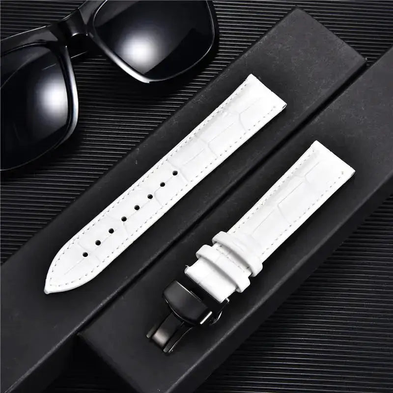 Remzeim Bamboo Pattern Genuine Leather Watch Strap First Layer Cowhide With Steel Butterfly Buckle 18mm 20mm 22mm 24mm