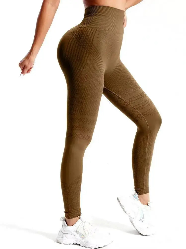 Slimove Cellulite 3D Leggings, brown high-waisted workout tights with textured pattern