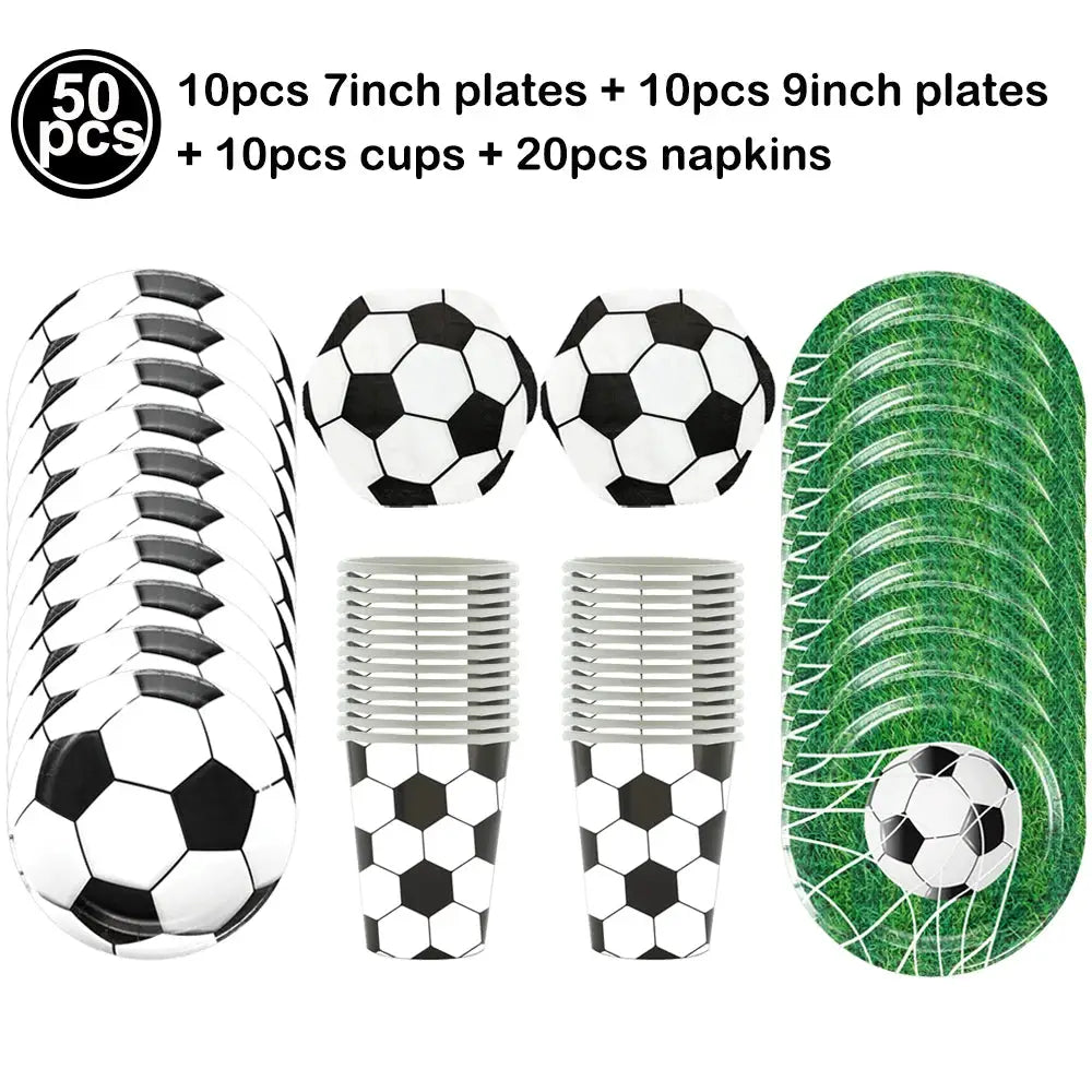 Soccer Theme Disposable Tableware Set Plates Cups Napkins Tablecloth