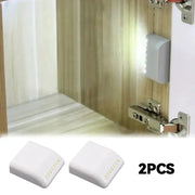 LED cabinet light pair, wireless motion-sensor inner-hinge wardrobe lamp, white plastic, 2pcs
