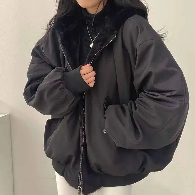 Smvp Women Winter Double Sided Hooded Fleece Parka Coat Cotton Polyester Cashmere Blend Lightweight Warmth