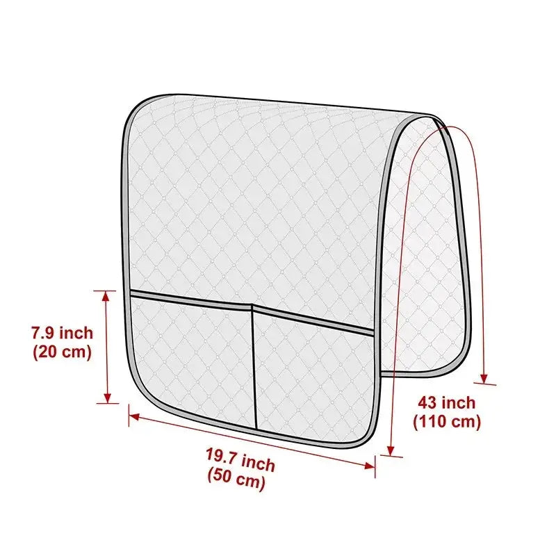 Sofa armrest cover with pockets in light gray quilted fabric, water-repellent, hanging storage for remote and cellphone