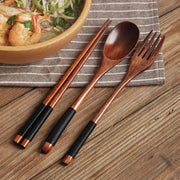 Natural Wood Tableware Three Piece Set Spoon Fork And Chopsticks Portable Travel Cutlery Eco Friendly Japan Style Design