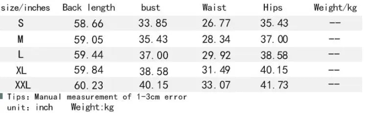 Sexy Deep V-neck Jumpsuits size chart by Simples Market: S–XXL with back length, bust, waist, hips.