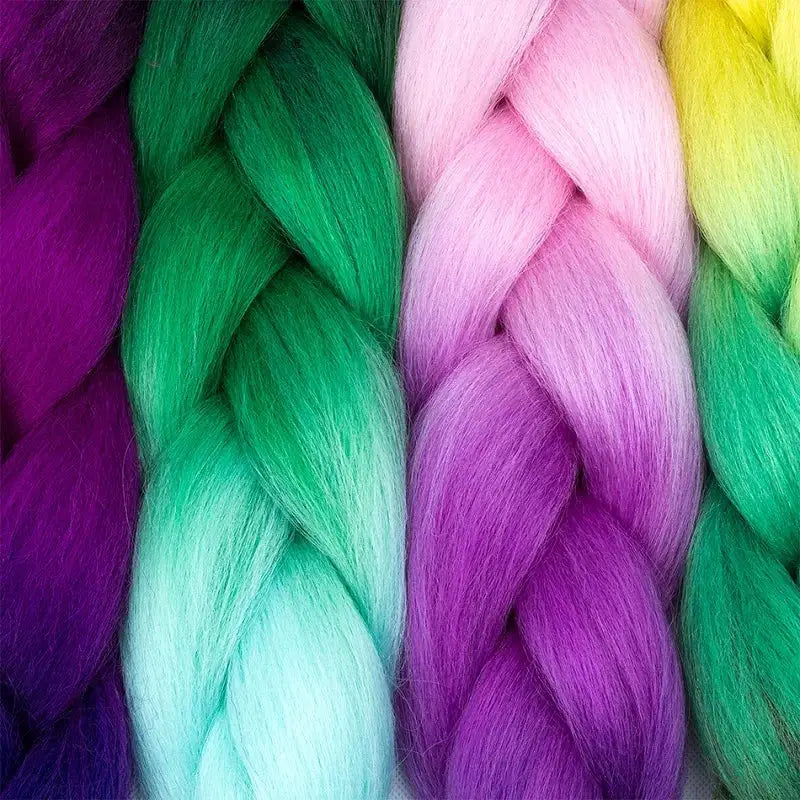 Simples Market 24-inch synthetic Yaki braids hair, multi-color green, pink, purple and yellow ombre
