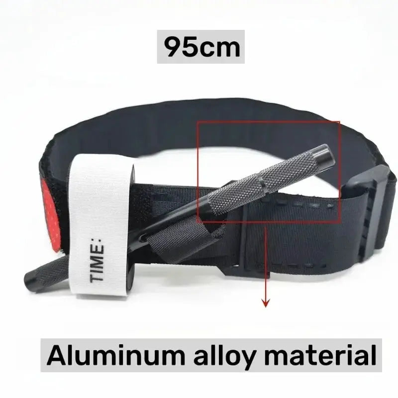 Simples Market tactical tourniquet with aluminum rod, rotary pressure design, 95cm black strap for outdoor survival.