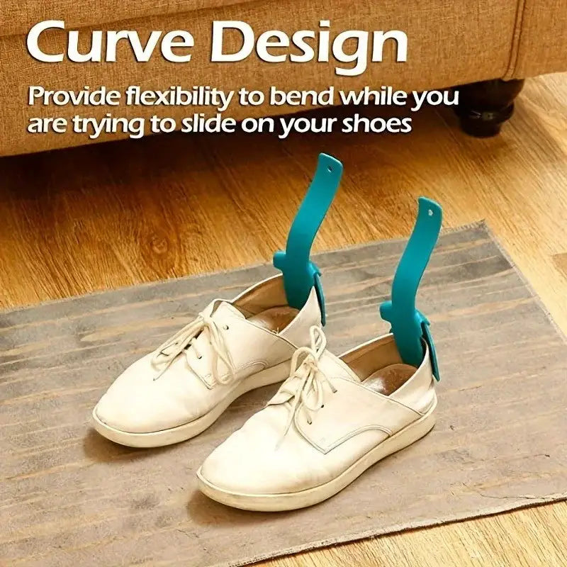 2-pack Lazy Shoe Helper by Simples Market, teal plastic shoe wearing aids for easy slip-on.