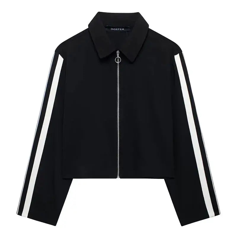 2024 New Women Patchwork Black White Baggy Pants Short Jacket Set