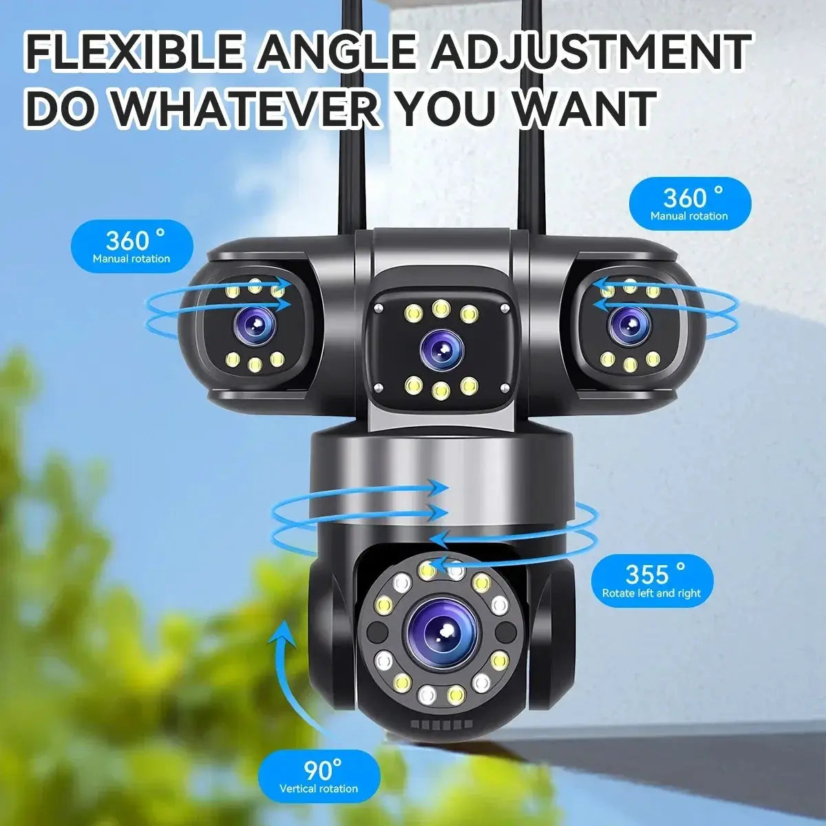 Simples Market outdoor WiFi security camera with 4 lenses, PTZ, 360° rotation and 16x zoom