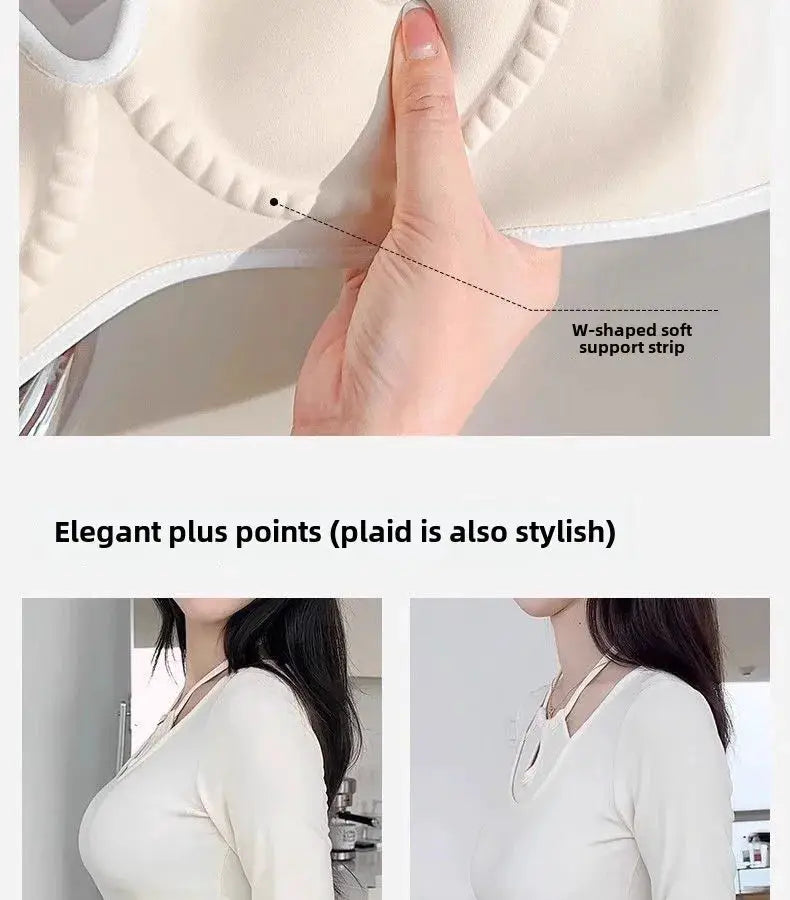 6cm thickened wireless push-up bra for small chest; seamless design, anti-slip pads, beige color, adjustable straps