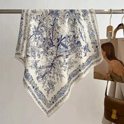 EcoWeave 70cm Floral Print Square Scarf For Women Lightweight Hemp Headwear All Season