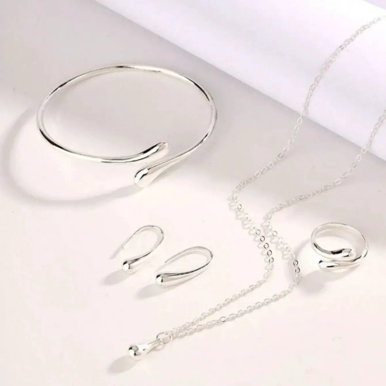 Fashion Teardrop Jewelry Set For Women Necklace Earrings Ring Bracelet Elegant Engagement Party Gift