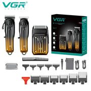 VGR 644 gradient black-to-gold 3in1 hair cutting kit; rechargeable cordless clippers with guards