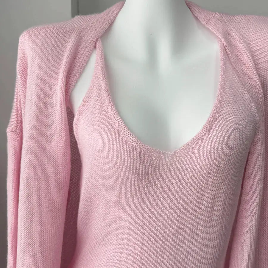 Three Piece Women Cardigan Vest Dress Set With Long Sleeve Outfit