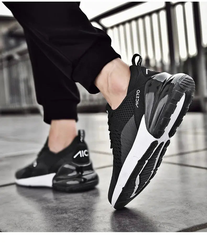 Men's black mesh sneakers with white sole, breathable athletic shoes by Simples Market