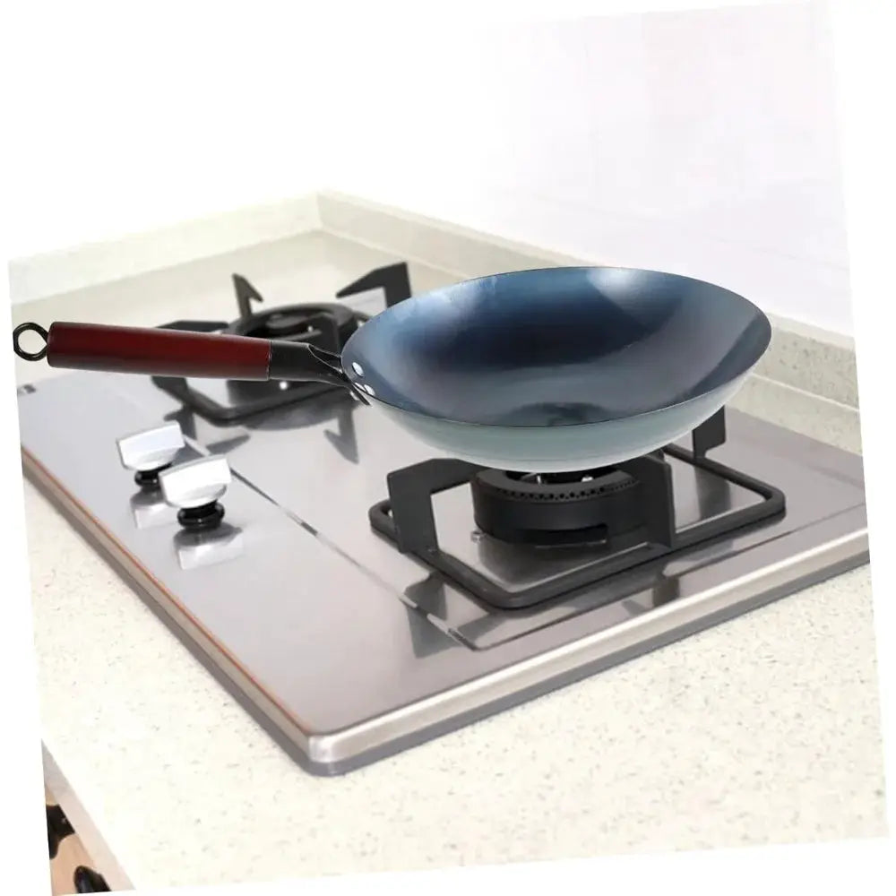 TraditionCraft Cast Iron Wok Pot Hand Forged Non Coated Surface With Wooden Handle That Stays Cool For Even Heat