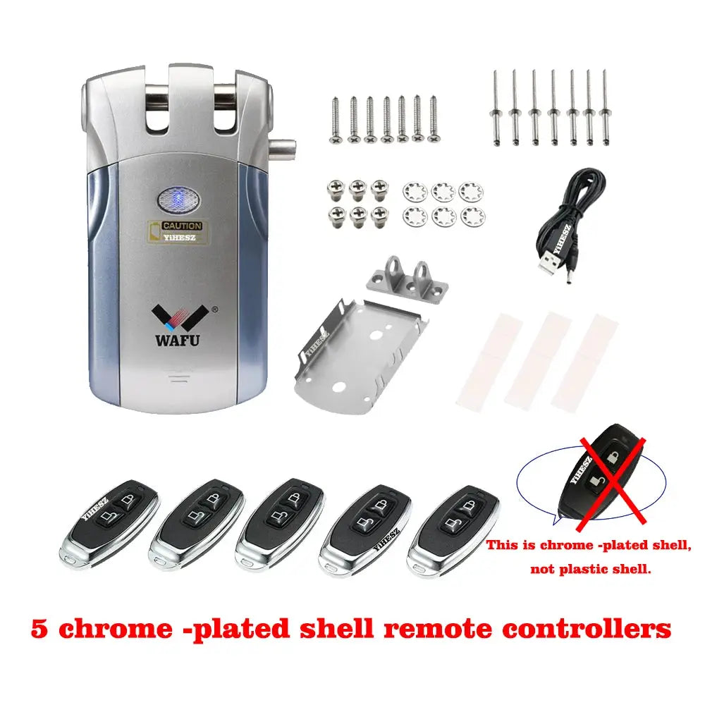 Wafu 019 remote door lock kit with invisible deadbolt and 5 chrome-plated remotes by Simples Market
