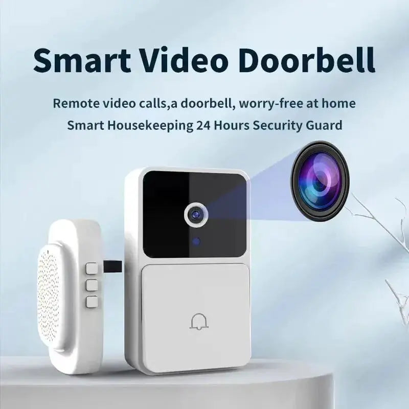 Wireless video doorbell two-piece set by Simples Market, white, with HD camera, night vision, and two-way intercom