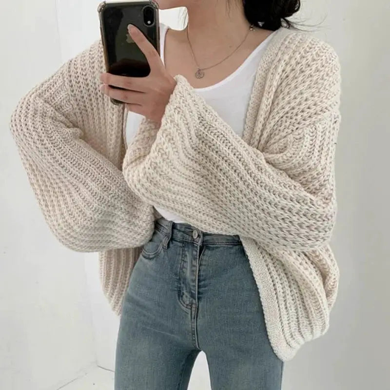 Vintage Harajuku Lantern Sleeve Cardigan Sweater Loose Fit Cozy Y2K Inspired Fall Streetwear