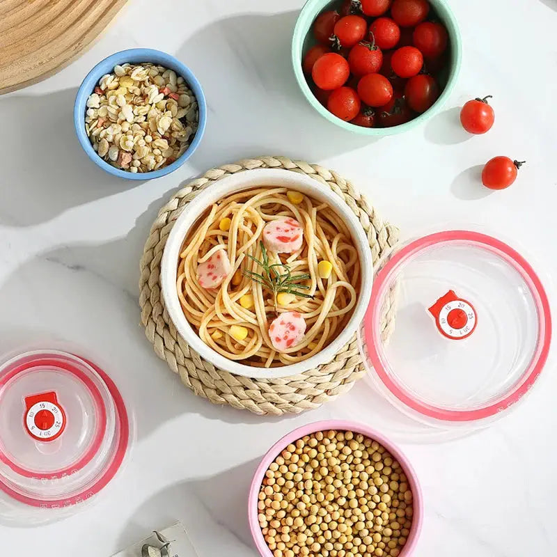 Three Piece Wheat Straw Fresh Keeping Bowls Set With Lids Microwave Safe Round Lunch Boxes For Home Use