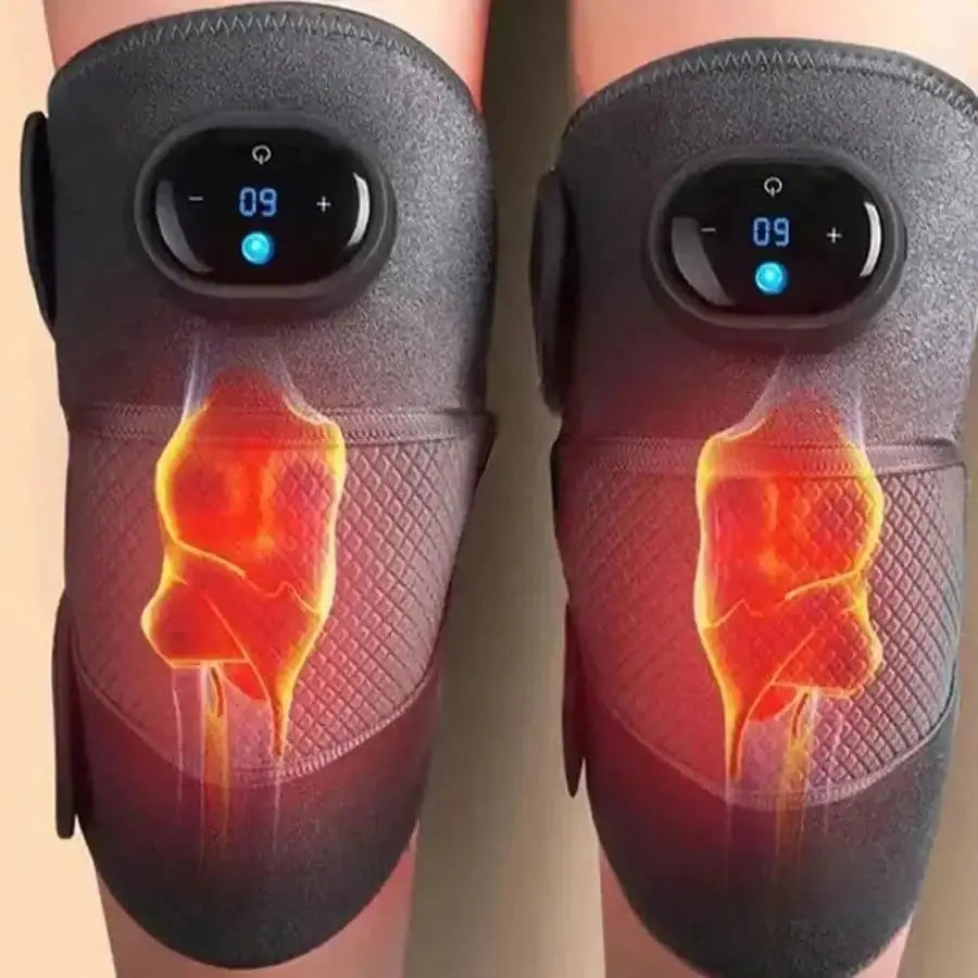 Knee massage pads by Simples Market, heated and vibrating pair in dark gray with digital controls